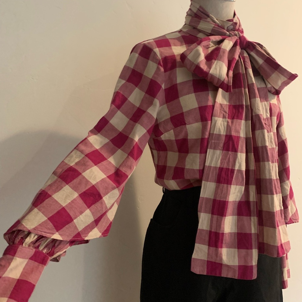 NWOT Mille Checkered Tie Blouse Top S Small